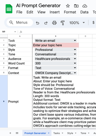 Google Sheets AI Prompt Generator for Best Results with ChatGPT