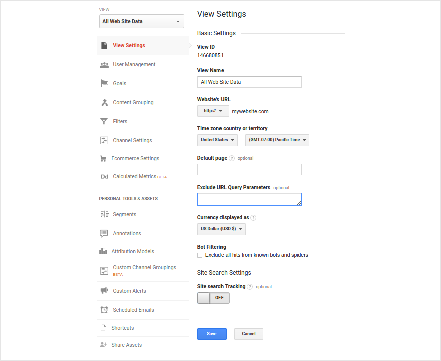 'view settings'