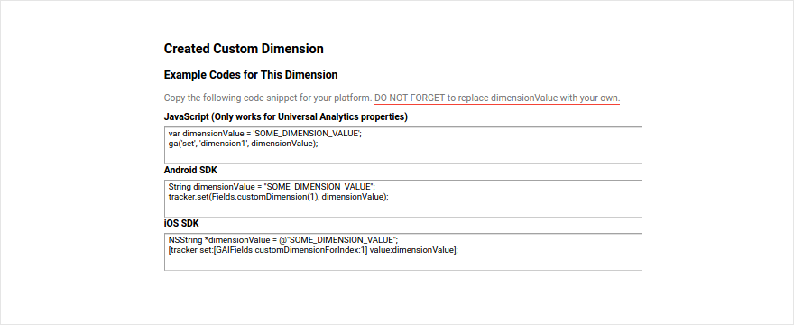 'custom dimension set up'