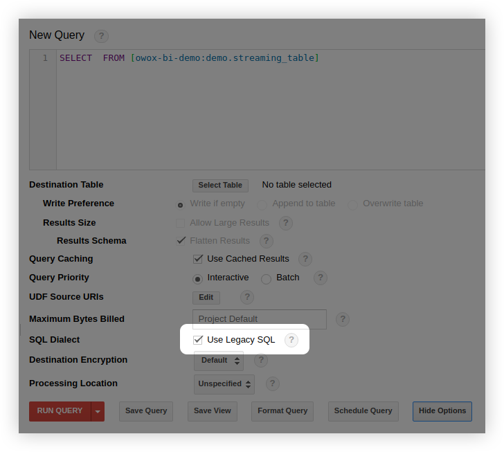 BigQuery interface