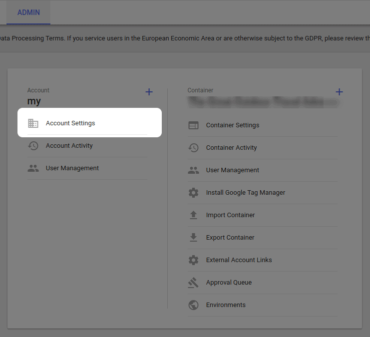 Google Tag Manager &quot;Account Settings&quot;