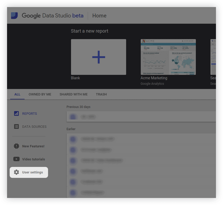 Google Data Studio &quot;User Settings&quot;