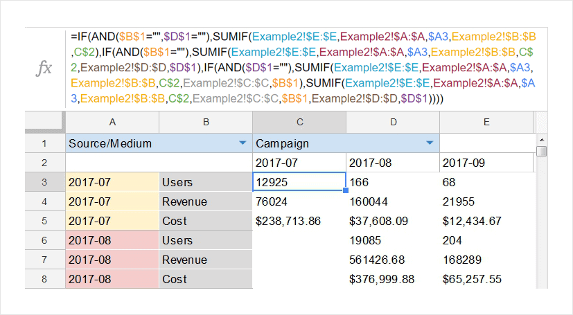 desired metric calculations based on filters