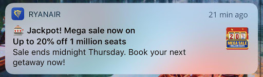 an example of sale app push notification from WIZZ AIR