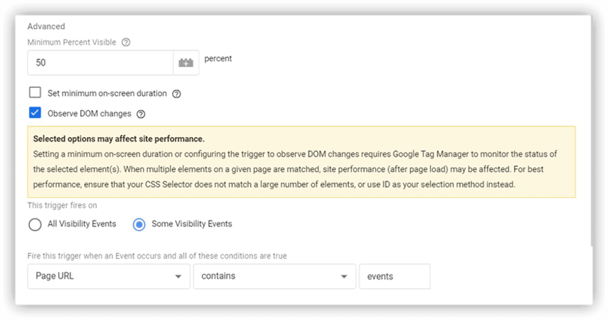 advanced options in Google Tag Manager menu