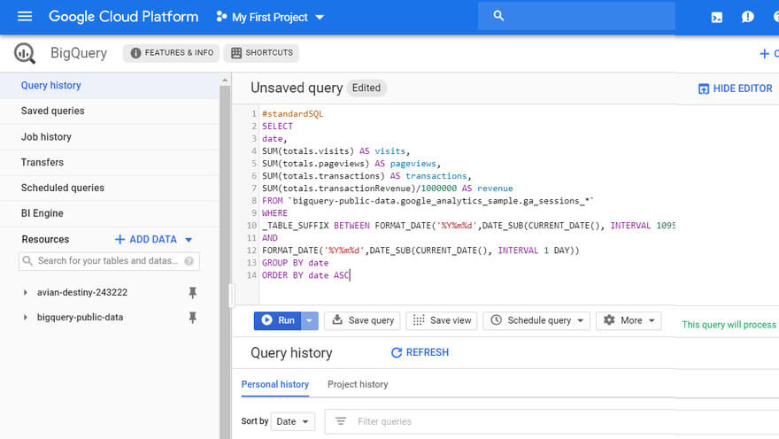 Table making in Google BigQuery