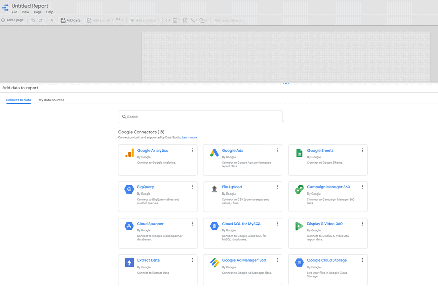 available connectors Data Studio