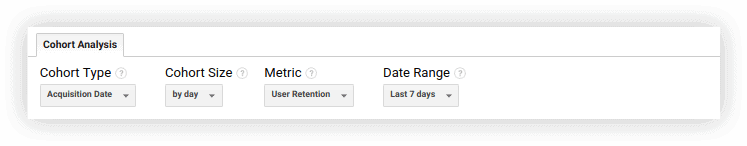 GA Cohort Analysis report settings