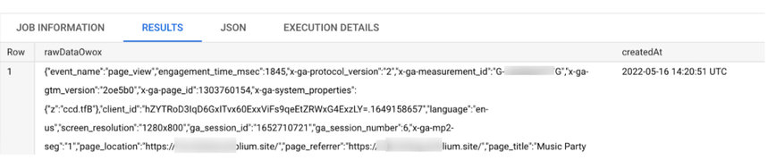 Data in the Google BigQuery table