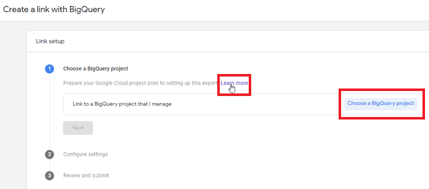 create a new BigQuery project