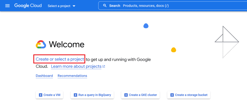 Google API Console. Create a new project