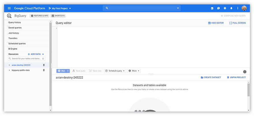 BigQuery home page