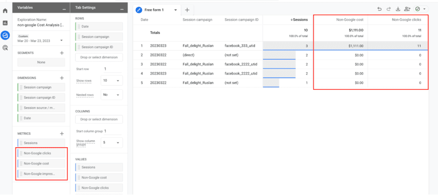 Custom reports in the Explorations section