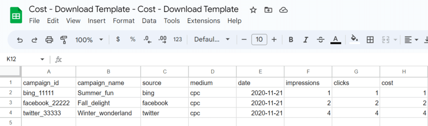 CSV file template