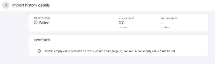 Invalid empty value detected on row campaign_id