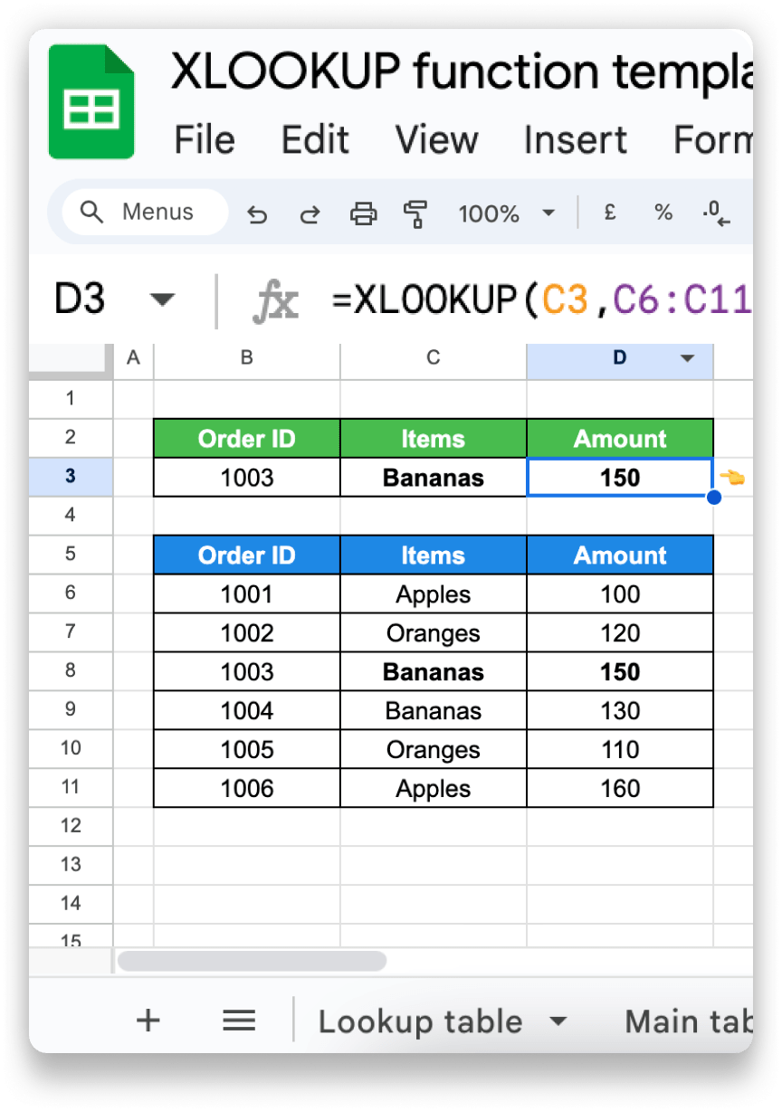 XLOOKUP function template