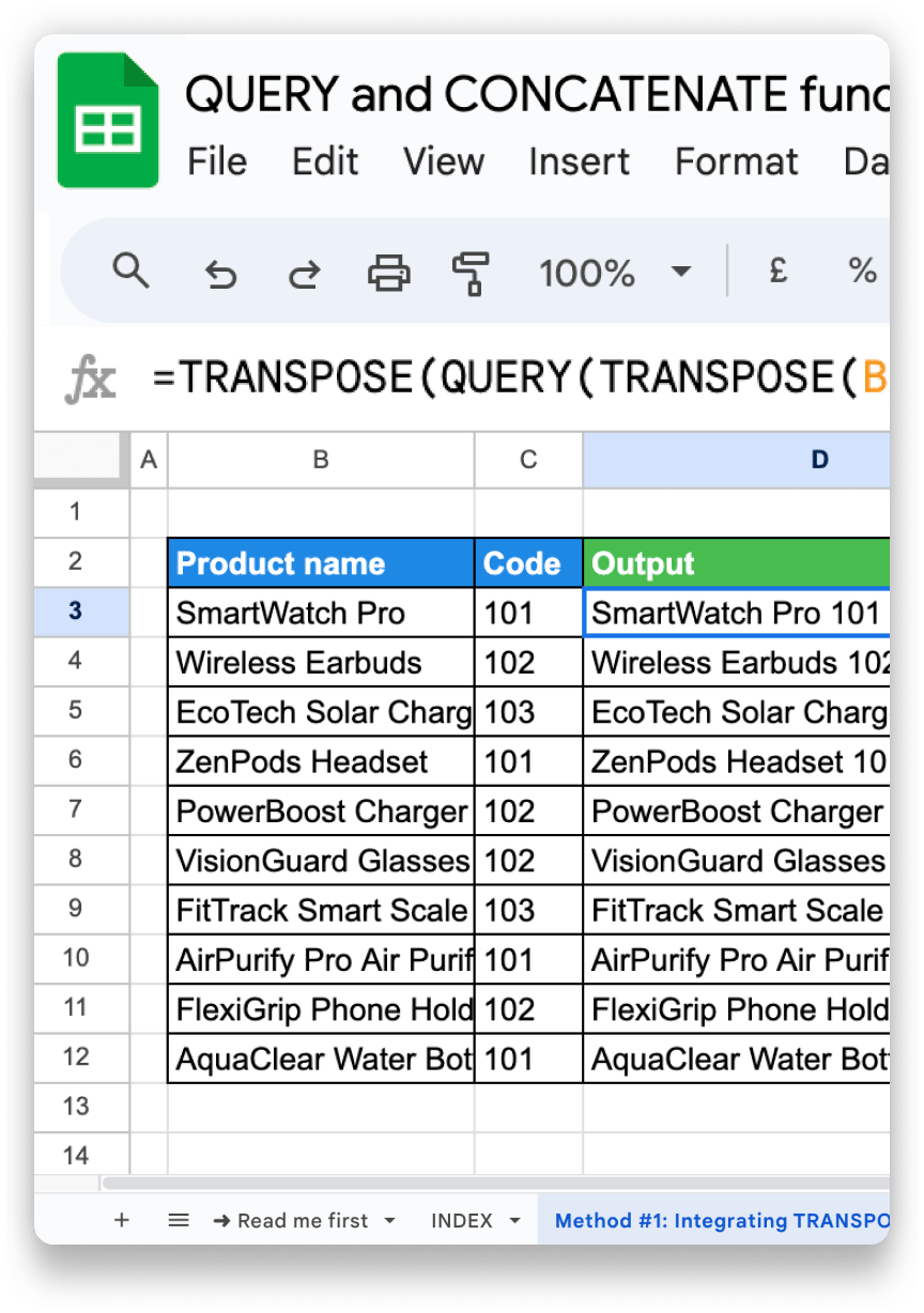 QUERY and CONCATENATE function template