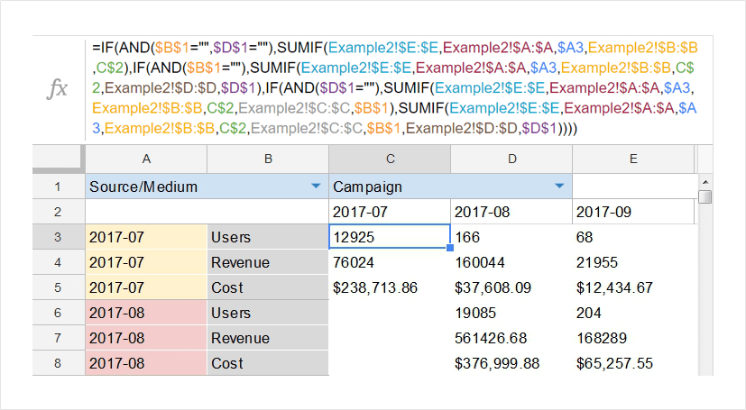 desired metric calculations based on filters