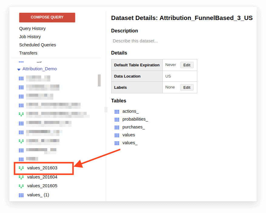 BigQuery interface