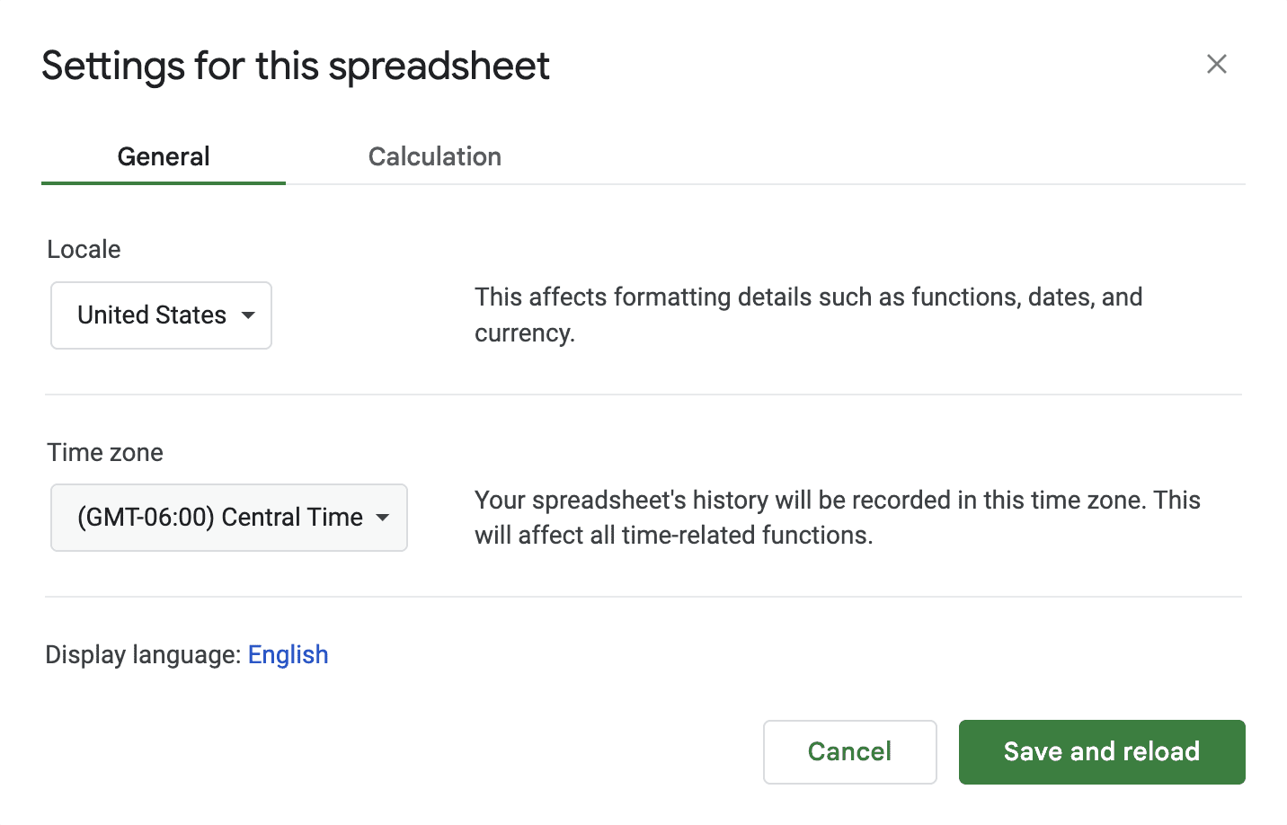 Time zone setup in Google Sheets: Step 2