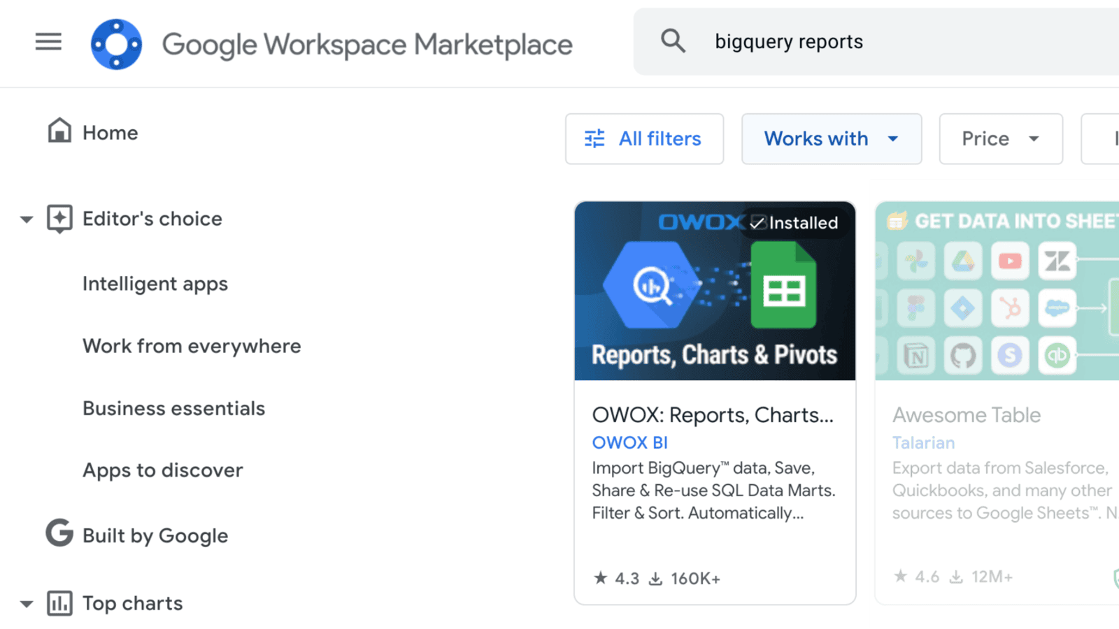 Bigquery Sheets Reports Workspace Marketplace