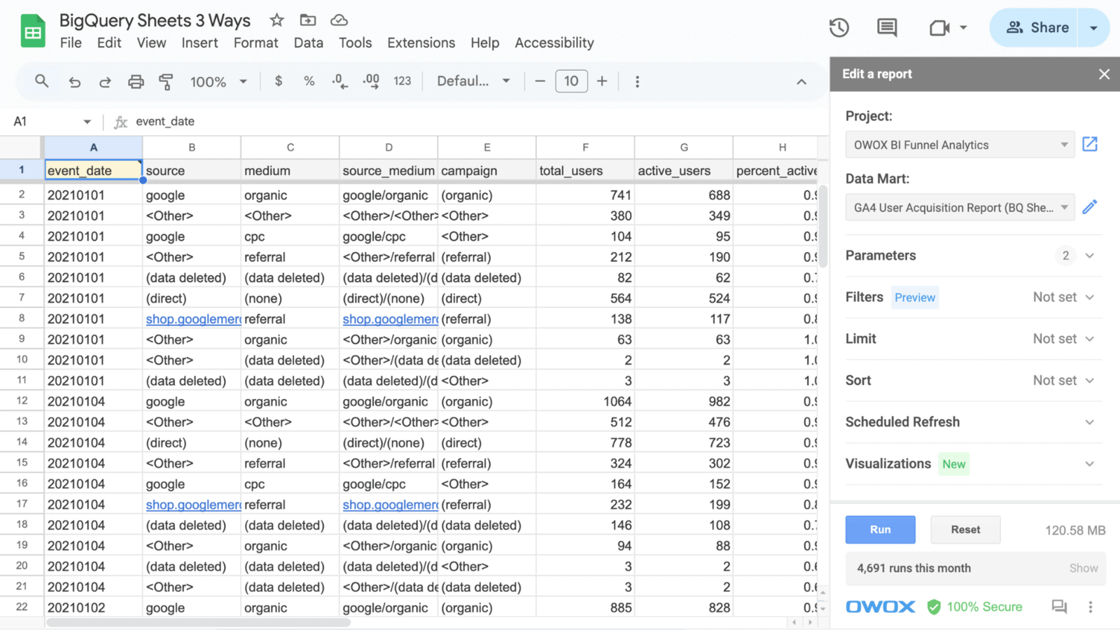 BigQuery Report in Google Sheets